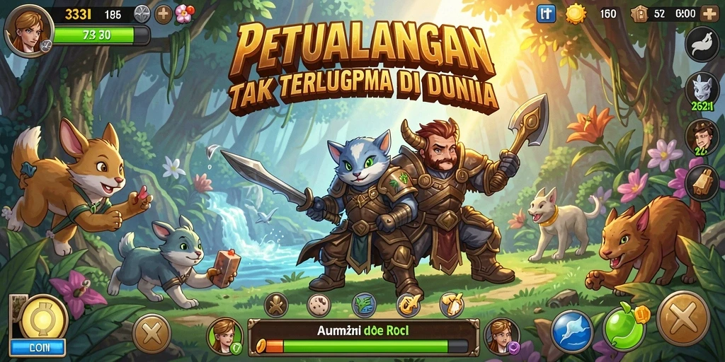 Screenshot gameplay RPG 333I yang menampilkan pertarungan epik dan eksplorasi dunia.