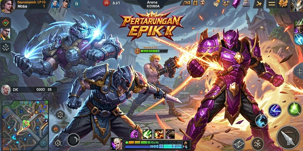 Screenshot DKK menampilkan pertarungan seru di arena MOBA.