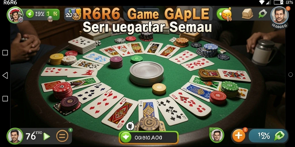 Screenshot utama R6R6 menampilkan permainan Gaple yang seru dan menantang.