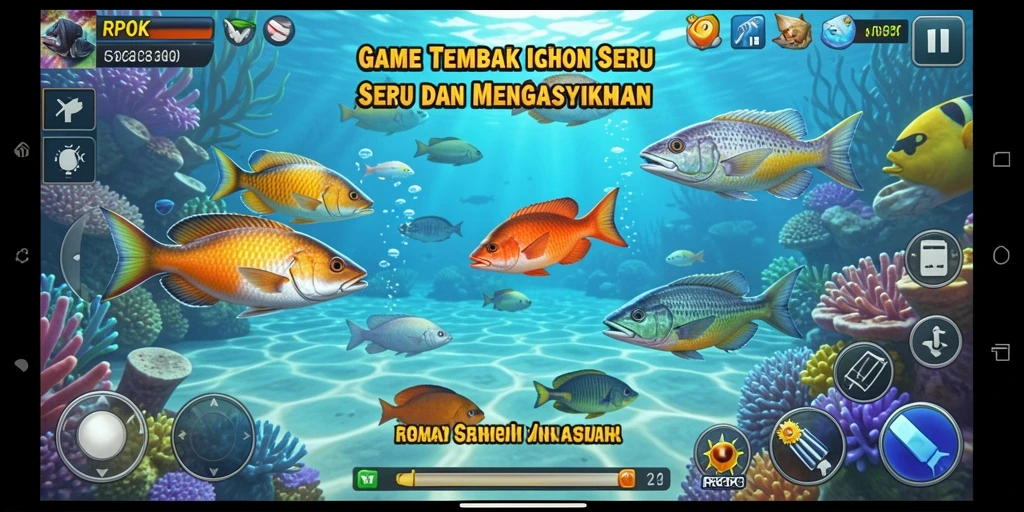 Screenshot gameplay RPOK menampilkan aksi menembak ikan yang seru.