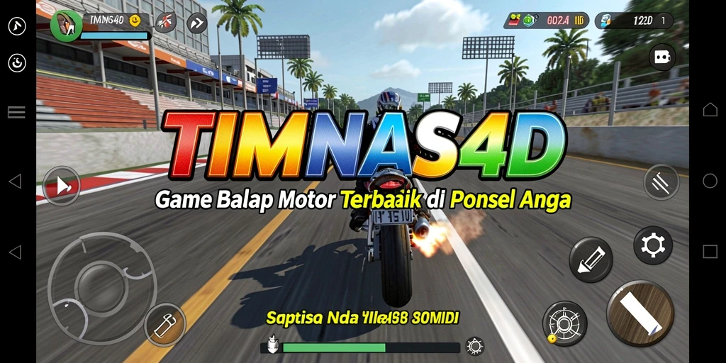 Screenshot permainan TIMNAS4D menunjukkan aksi balap motor yang kencang dan menarik.