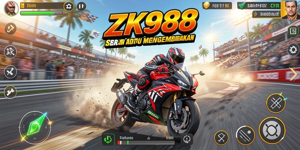 Tampilan gameplay balap motor yang seru dan mendebarkan.